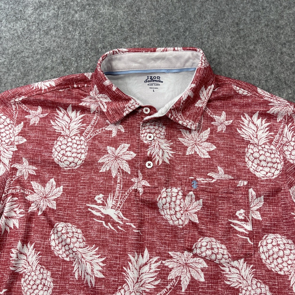 Izod Saltwater‎ Polo Shirt Mens Large Red Pineapple Performance Golf Coastal